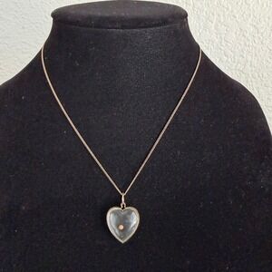 Vintage Clear Lucite Mustard Seed Pendant Chain Necklace Signed Gold Filled 12k